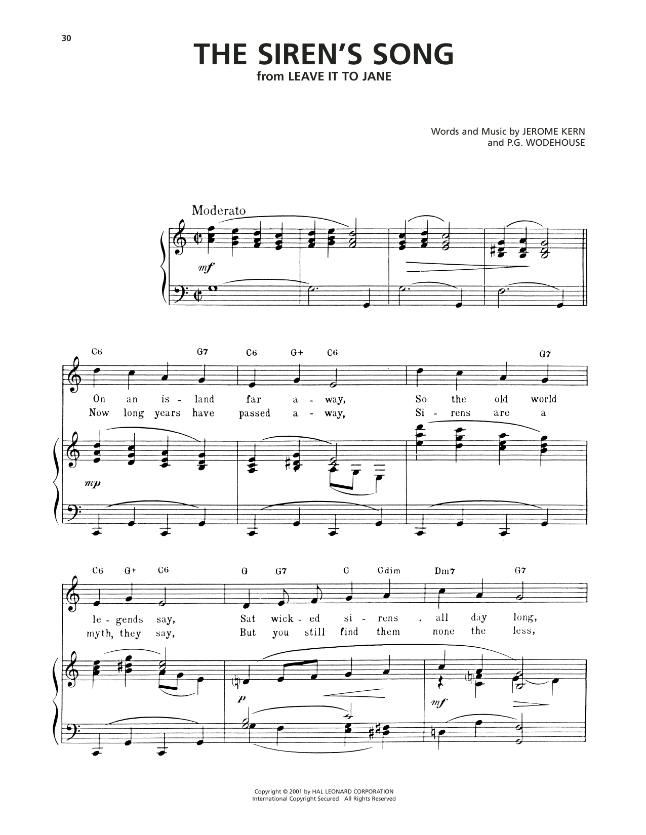 Jerome Kern The Siren's Song sheet music notes and chords arranged for Piano, Vocal & Guitar Chords (Right-Hand Melody)