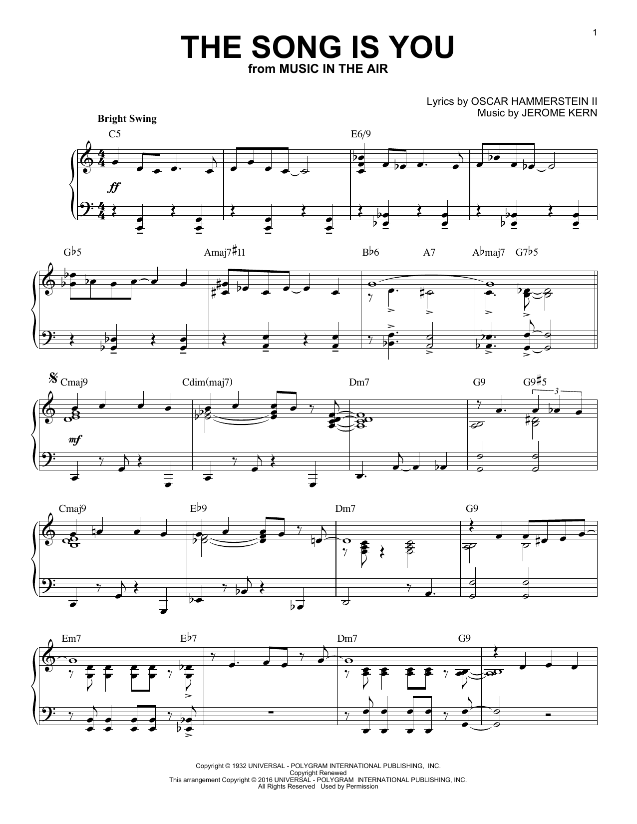 Jerome Kern The Song Is You (arr. Brent Edstrom) sheet music notes and chords arranged for Piano Solo