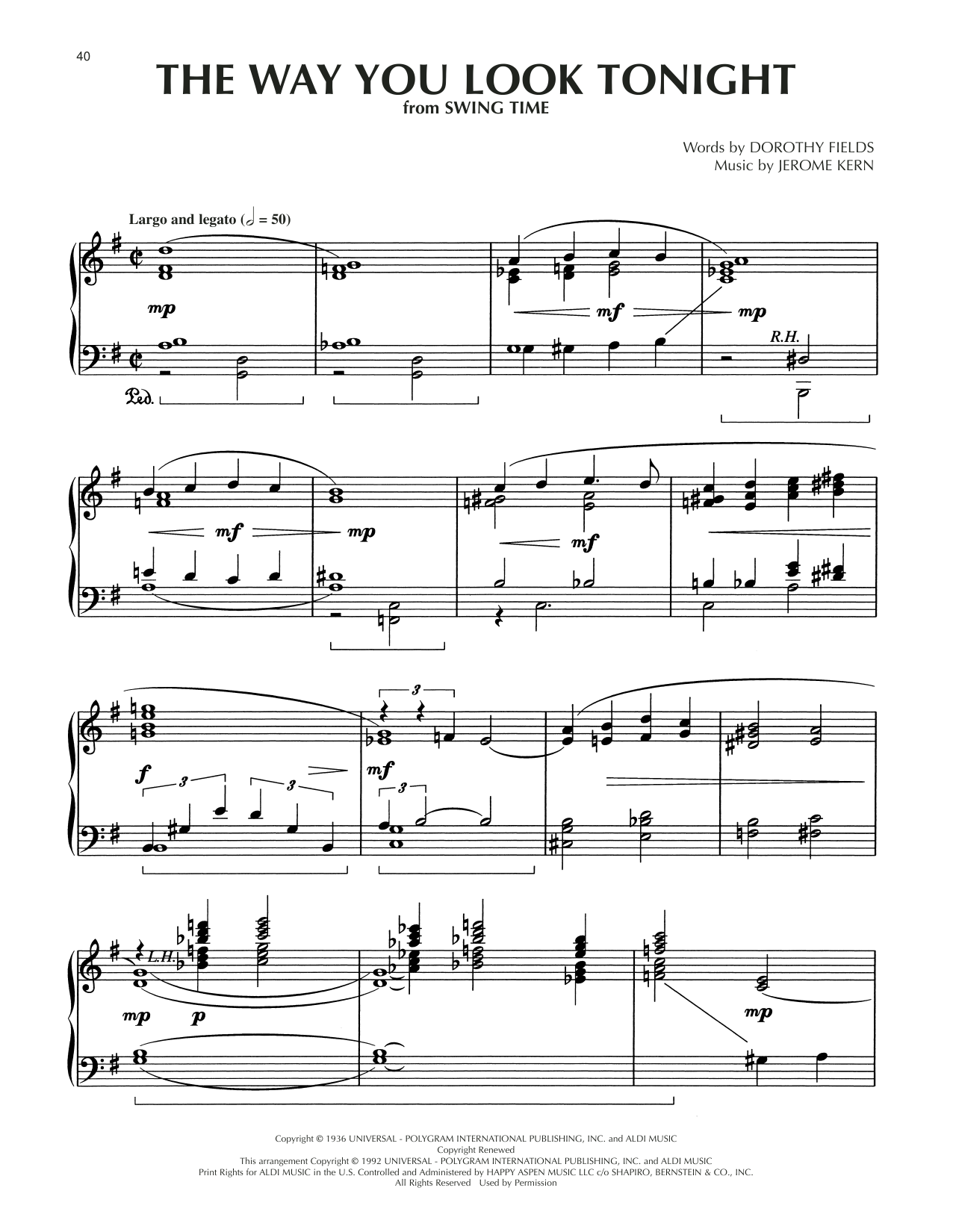 Jerome Kern The Way You Look Tonight (arr. Dick Hyman) sheet music notes and chords arranged for Piano Solo