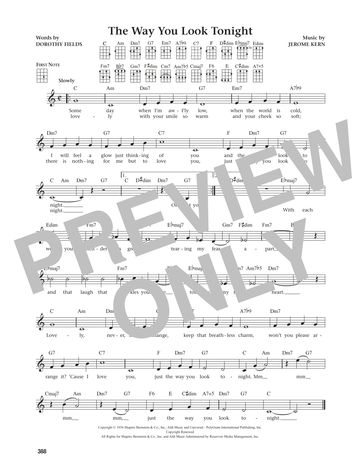 Jerome Kern The Way You Look Tonight (from The Daily Ukulele) (arr. Jim Beloff) sheet music notes and chords arranged for Ukulele