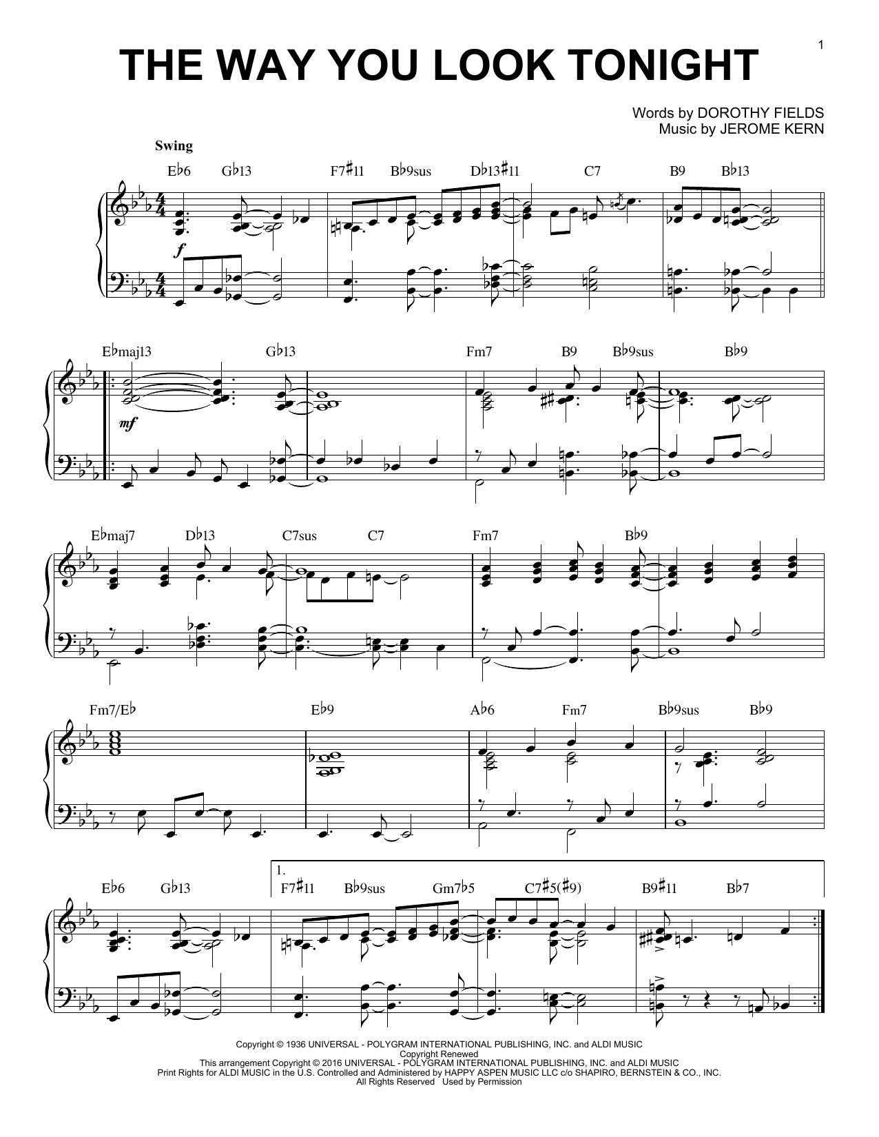 Jerome Kern The Way You Look Tonight [Jazz version] (arr. Brent Edstrom) sheet music notes and chords arranged for Piano Solo