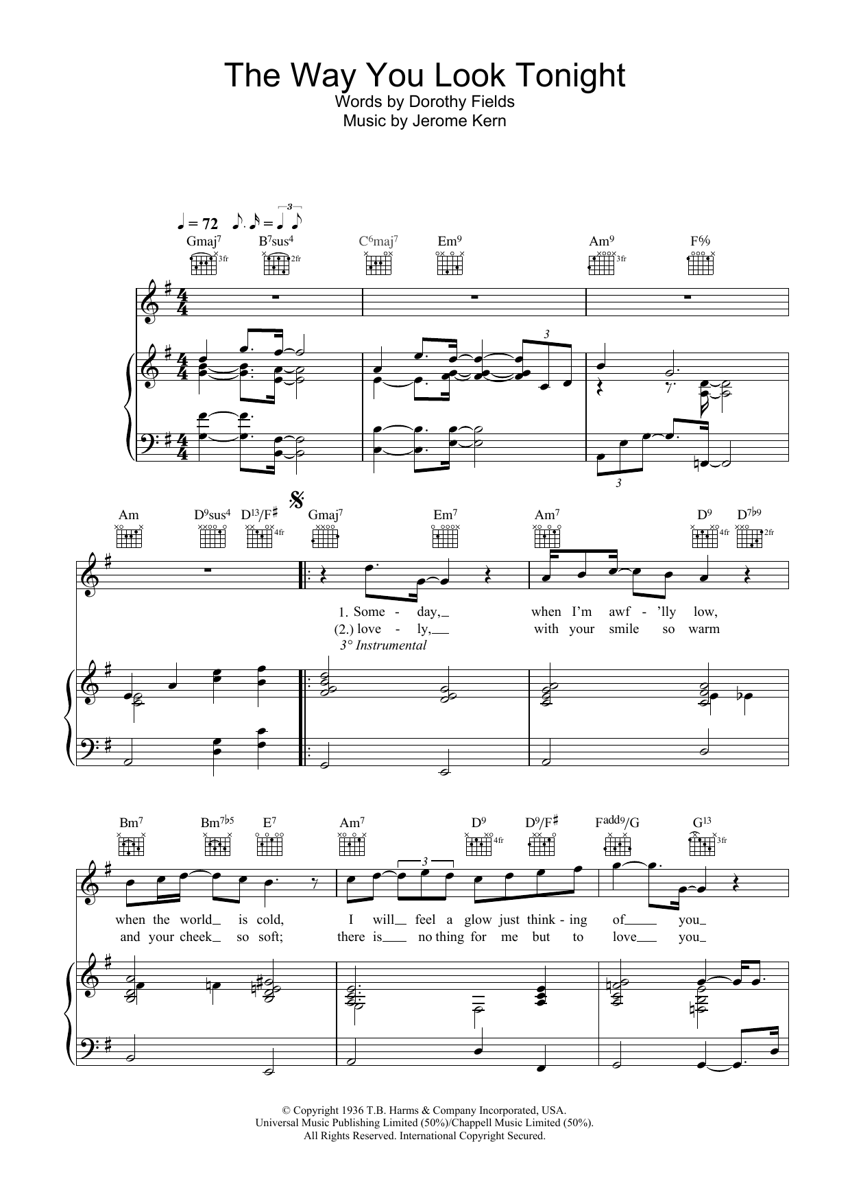Jerome Kern The Way You Look Tonight sheet music notes and chords arranged for Ukulele Ensemble