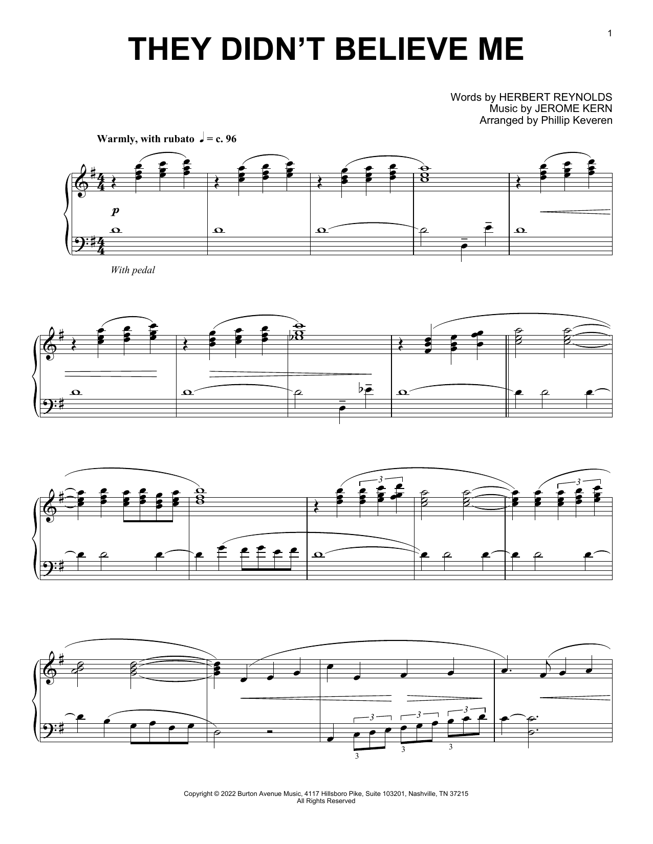 Jerome Kern They Didn't Believe Me (arr. Phillip Keveren) sheet music notes and chords arranged for Piano Solo