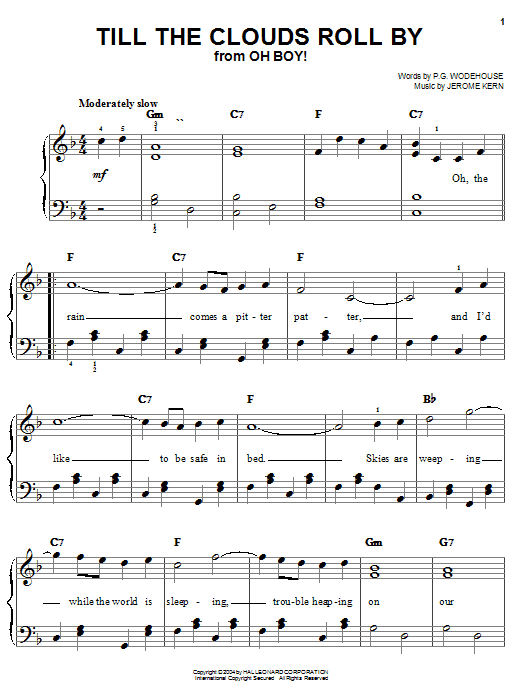 Jerome Kern Till The Clouds Roll By sheet music notes and chords arranged for Piano, Vocal & Guitar Chords (Right-Hand Melody)