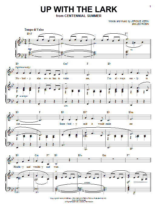 Jerome Kern Up With The Lark sheet music notes and chords arranged for Real Book – Melody & Chords