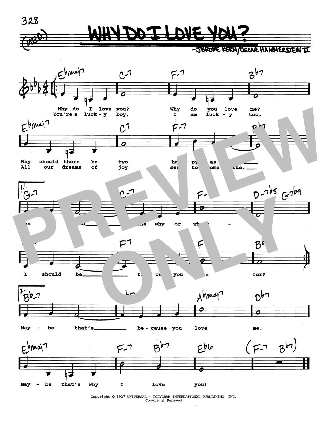 Jerome Kern Why Do I Love You? (Low Voice) sheet music notes and chords arranged for Real Book – Melody, Lyrics & Chords