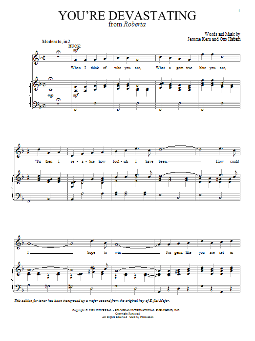 Jerome Kern You're Devastating sheet music notes and chords arranged for Piano & Vocal