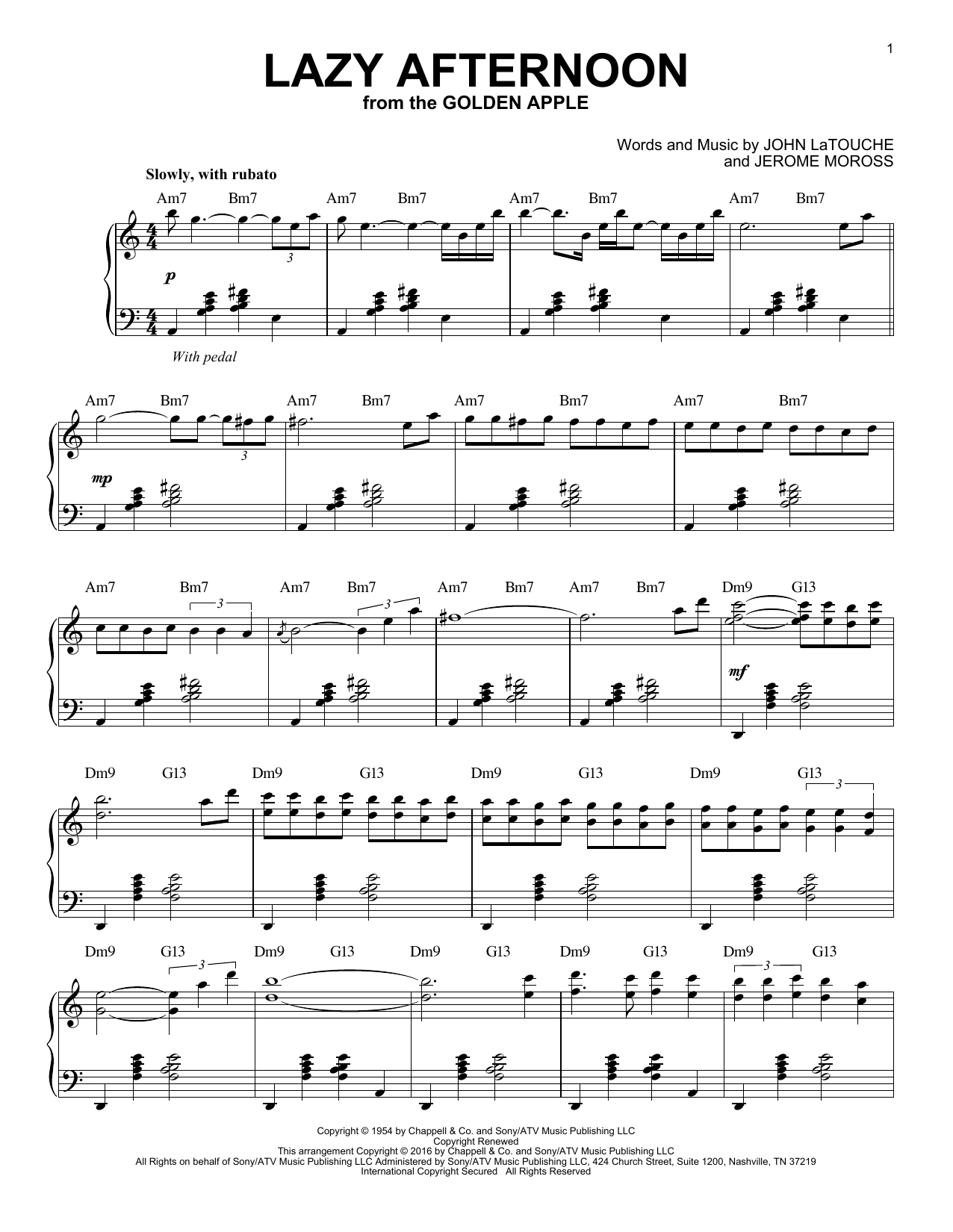 Jerome Moross Lazy Afternoon [Jazz version] (arr. Brent Edstrom) sheet music notes and chords arranged for Piano Solo