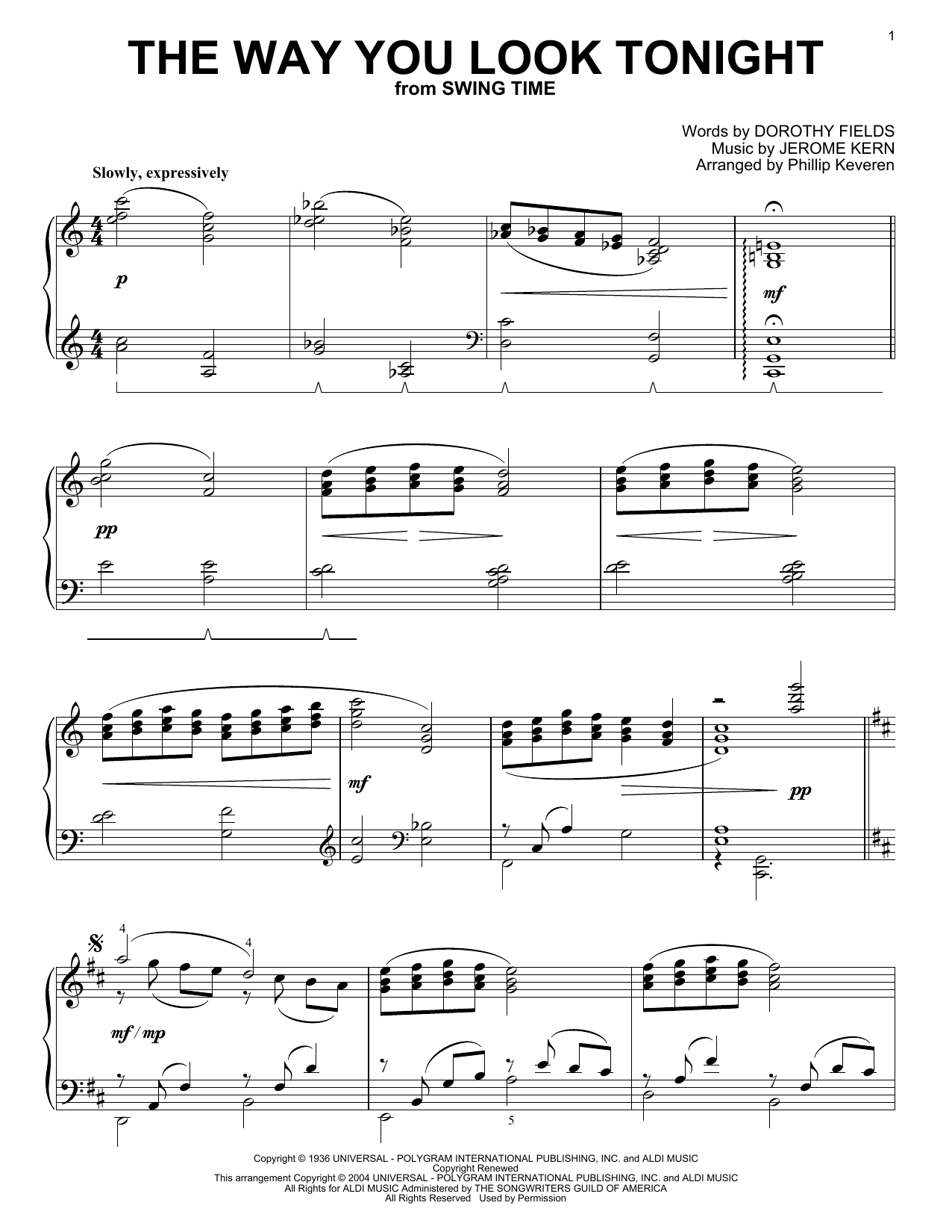 Jerome Kern The Way You Look Tonight (arr. Phillip Keveren) sheet music notes and chords arranged for Piano Solo