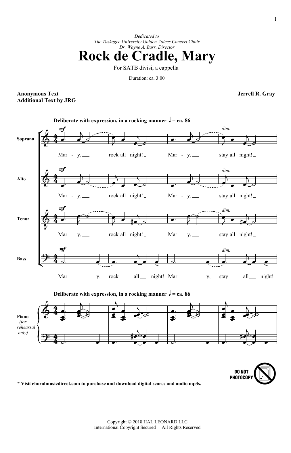 Jerrell Gray Rock De Cradle Mary sheet music notes and chords arranged for SATB Choir