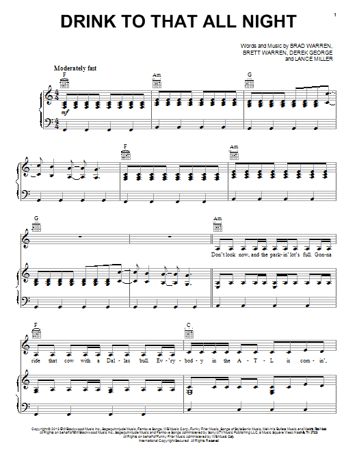 Jerrod Niemann Drink To That All Night sheet music notes and chords arranged for Piano, Vocal & Guitar Chords (Right-Hand Melody)