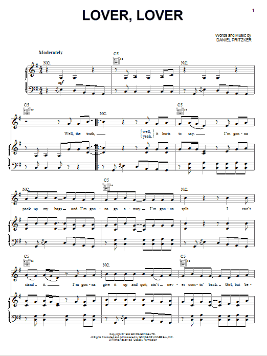 Jerrod Niemann Lover, Lover sheet music notes and chords arranged for Piano, Vocal & Guitar Chords (Right-Hand Melody)