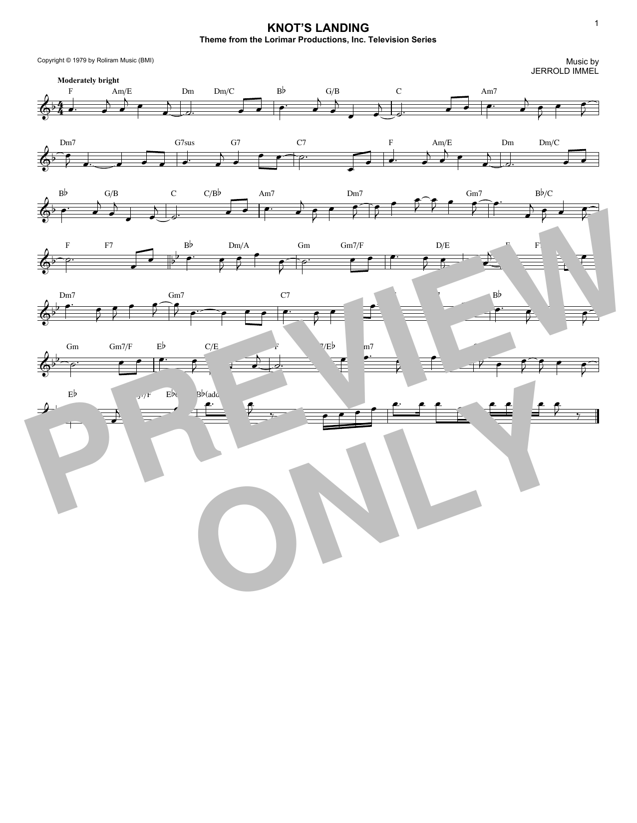 Jerrold Immel Knot's Landing sheet music notes and chords arranged for Lead Sheet / Fake Book