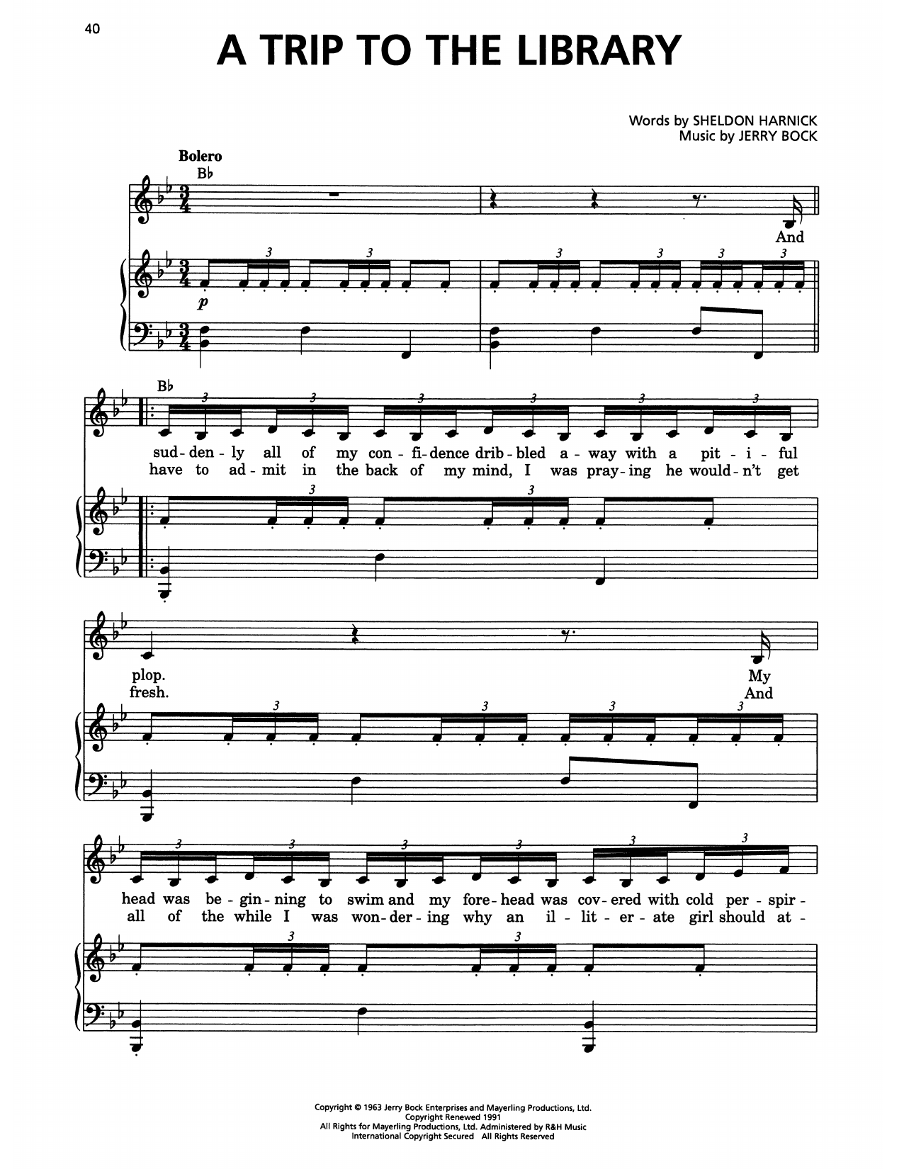 Jerry Bock A Trip To The Library (from She Loves Me) sheet music notes and chords arranged for Piano & Vocal