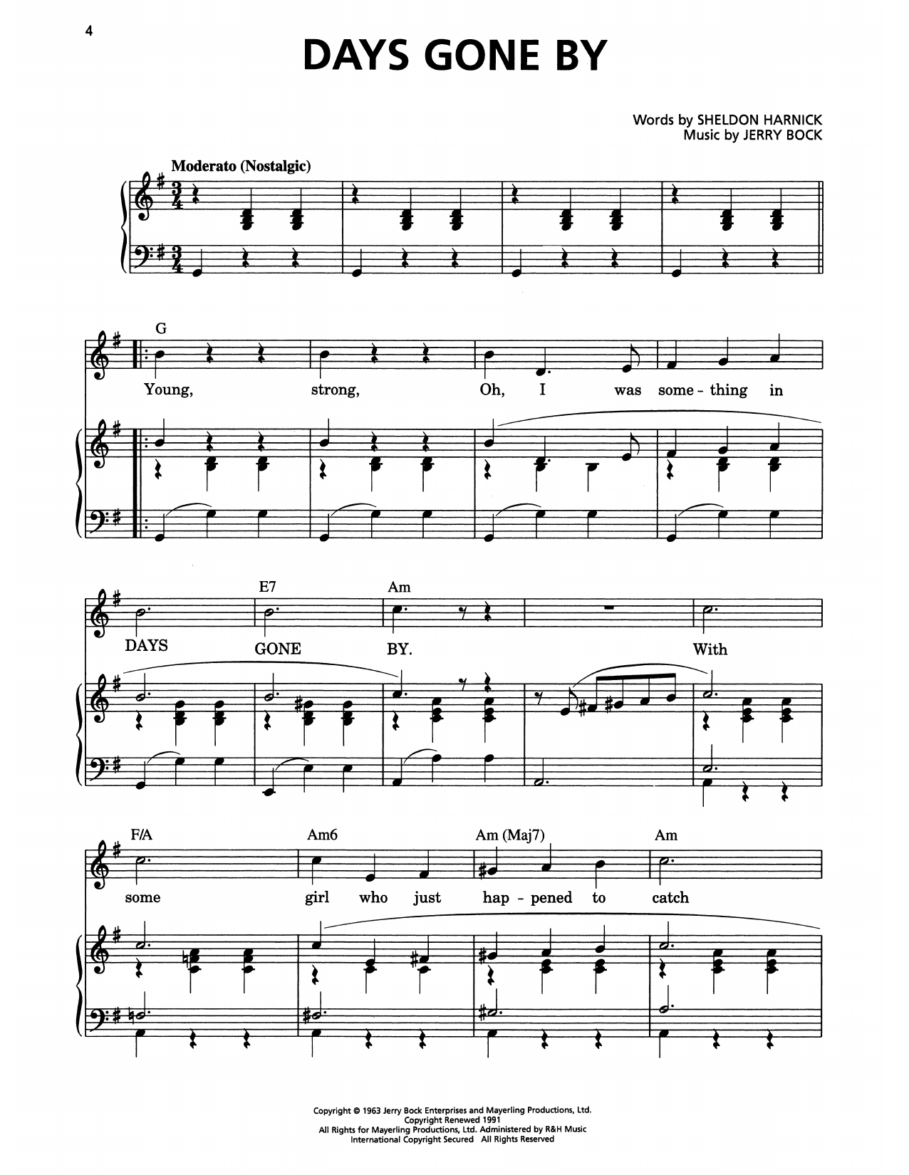 Jerry Bock Days Gone By (from She Loves Me) sheet music notes and chords arranged for Piano & Vocal