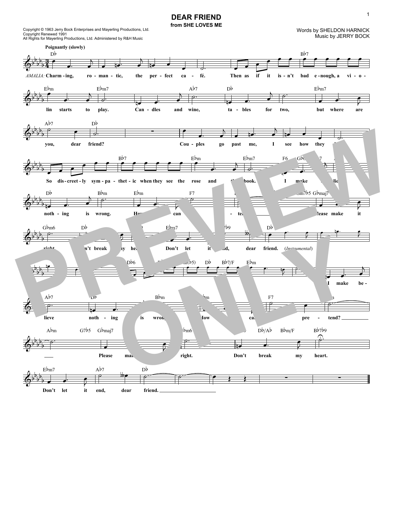 Jerry Bock Dear Friend sheet music notes and chords arranged for Lead Sheet / Fake Book