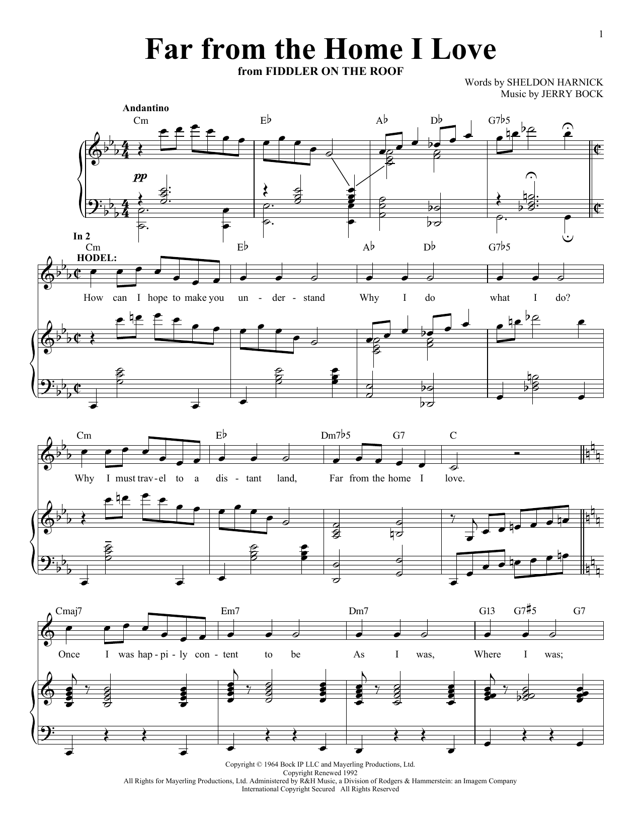 Jerry Bock Far From The Home I Love sheet music notes and chords arranged for Lead Sheet / Fake Book