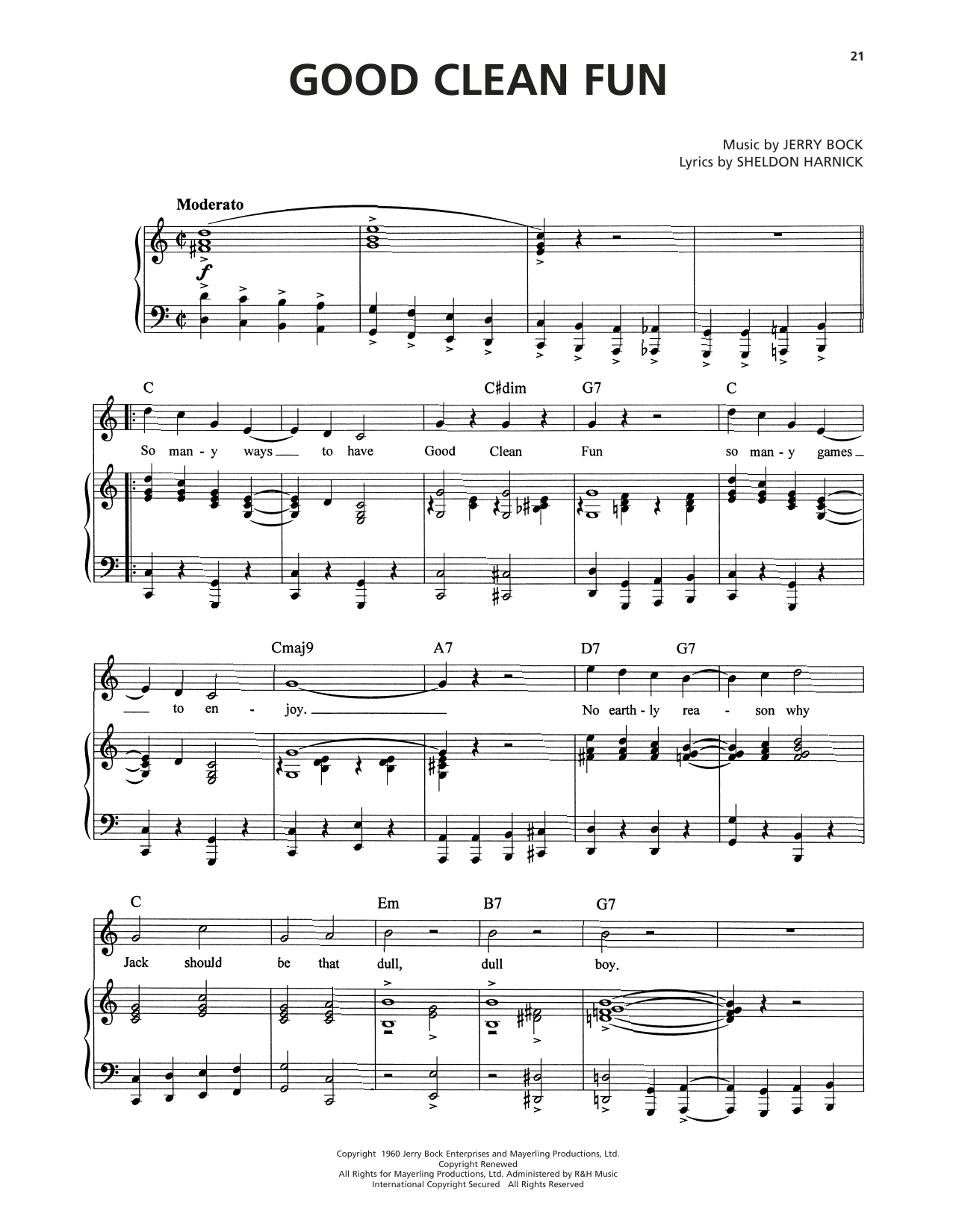Jerry Bock Good Clean Fun (from Tenderloin) sheet music notes and chords arranged for Piano, Vocal & Guitar Chords (Right-Hand Melody)