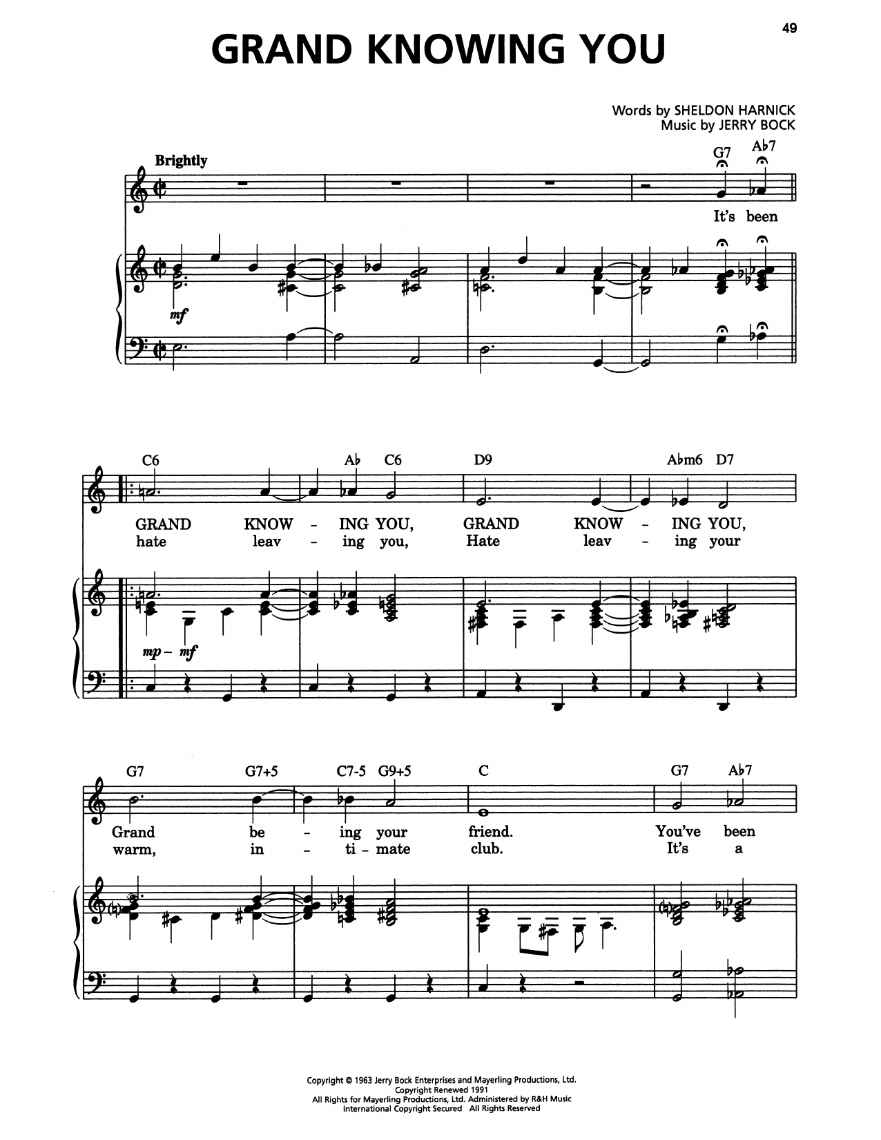 Jerry Bock Grand Knowing You (from She Loves Me) sheet music notes and chords arranged for Piano & Vocal