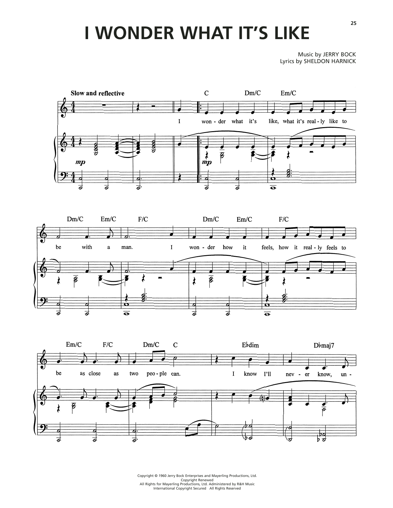 Jerry Bock I Wonder What It's Like (from Tenderloin) sheet music notes and chords arranged for Piano, Vocal & Guitar Chords (Right-Hand Melody)