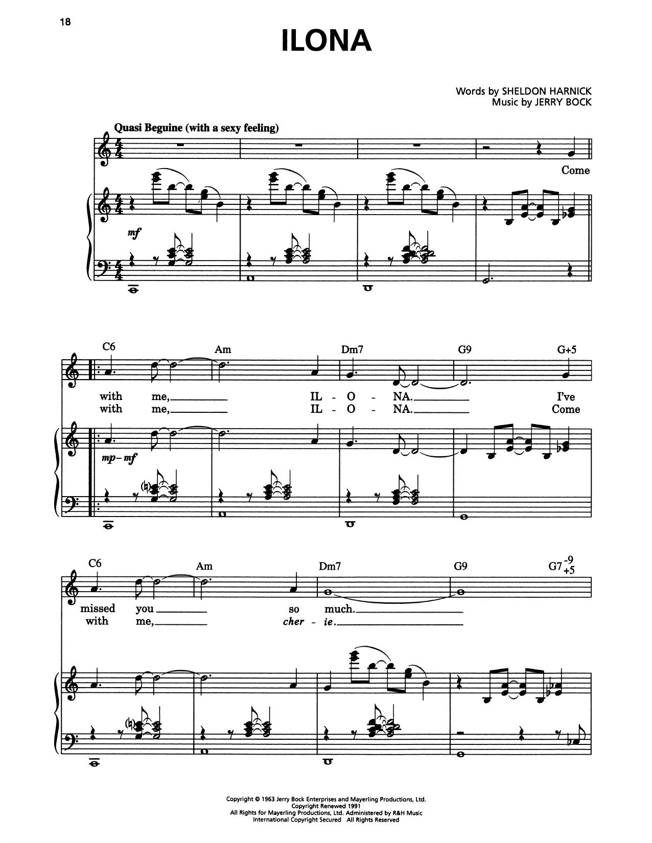 Jerry Bock Ilona (from She Loves Me) sheet music notes and chords arranged for Piano & Vocal