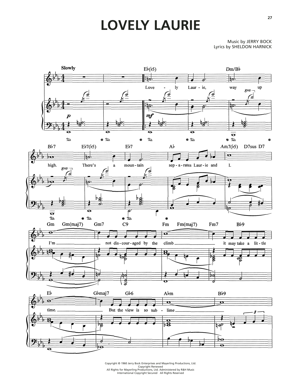 Jerry Bock Lovely Laurie (from Tenderloin) sheet music notes and chords arranged for Piano, Vocal & Guitar Chords (Right-Hand Melody)
