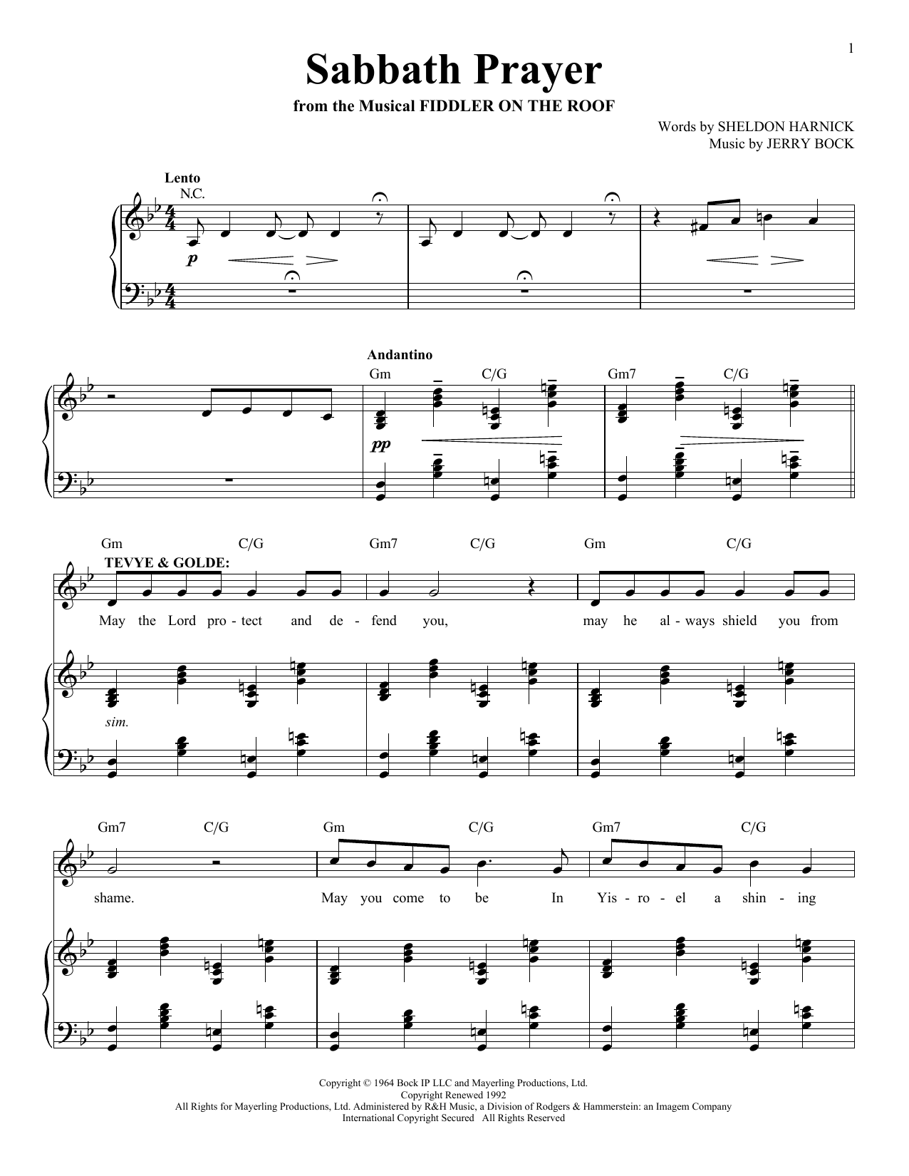 Jerry Bock Sabbath Prayer sheet music notes and chords arranged for Lead Sheet / Fake Book