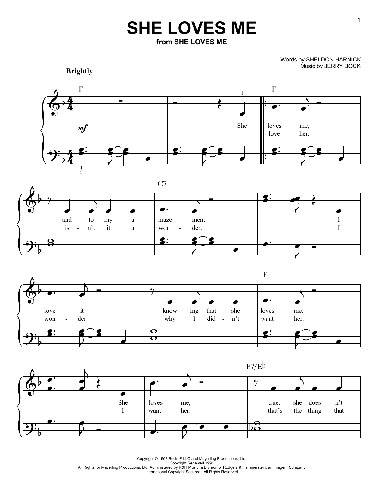 Jerry Bock She Loves Me sheet music notes and chords arranged for Flute Solo