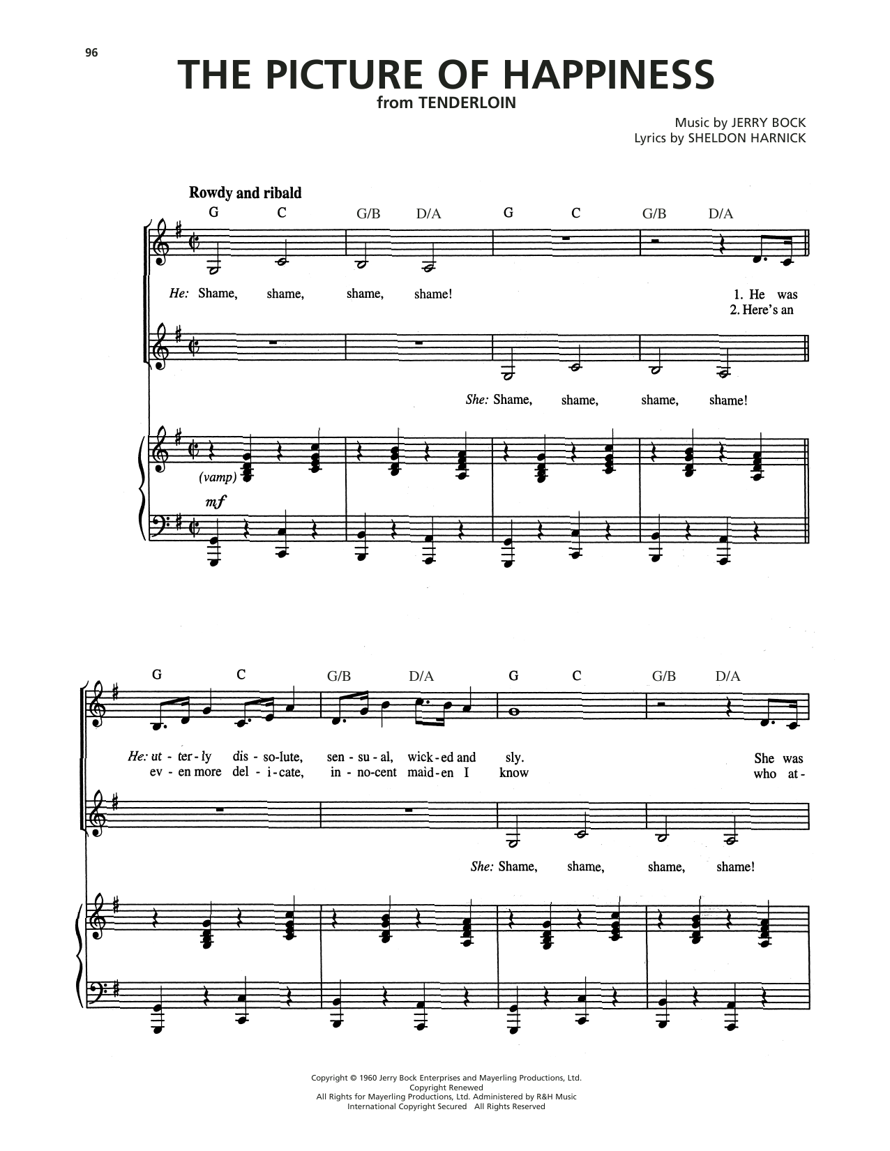Jerry Bock The Picture Of Happiness (from Tenderloin) sheet music notes and chords arranged for Piano, Vocal & Guitar Chords (Right-Hand Melody)