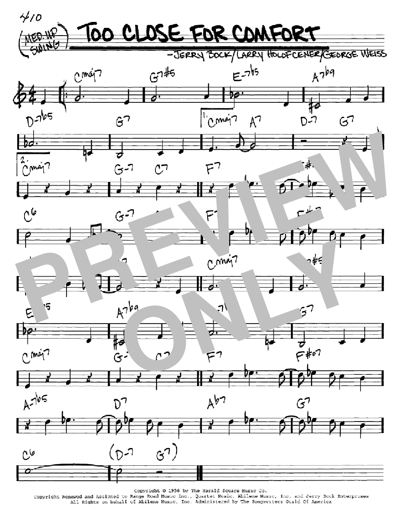 Jerry Bock Too Close For Comfort sheet music notes and chords arranged for Lead Sheet / Fake Book