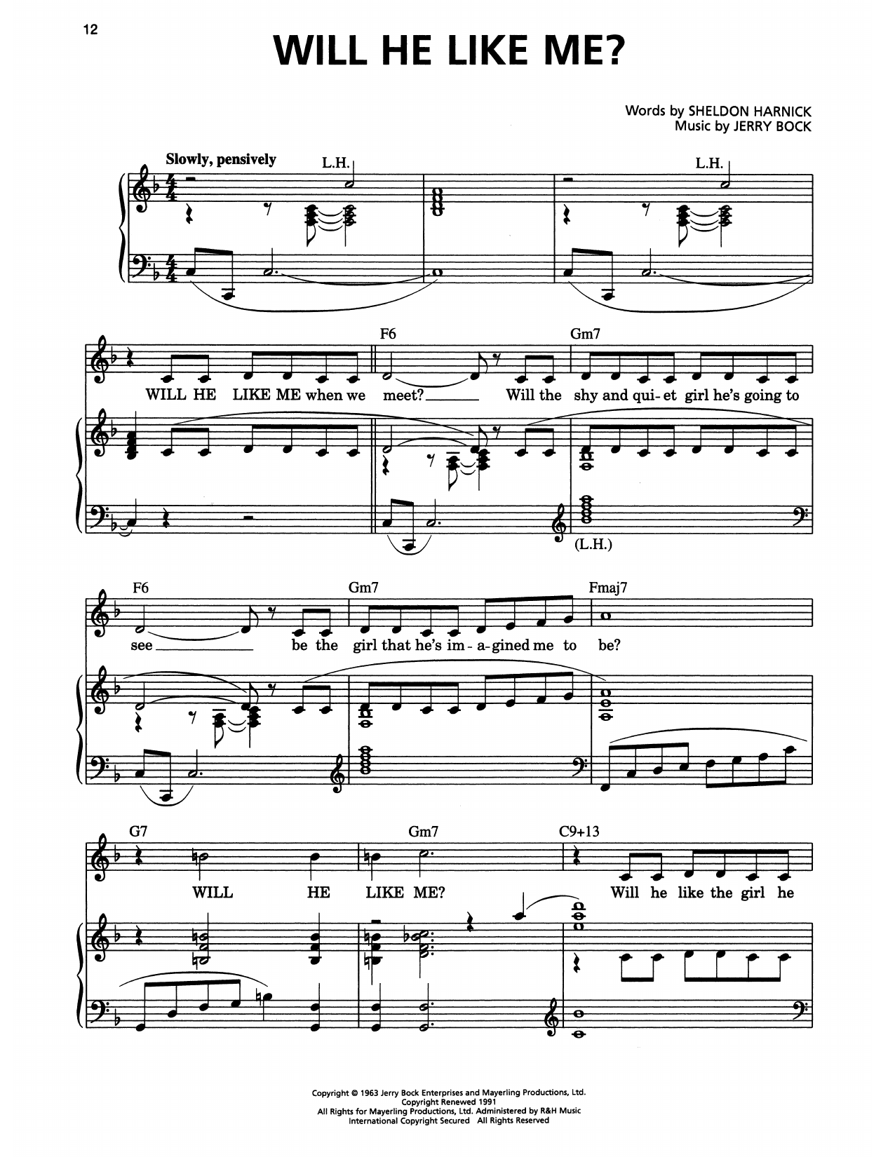 Jerry Bock Will He Like Me? (from She Loves Me) sheet music notes and chords arranged for Piano & Vocal