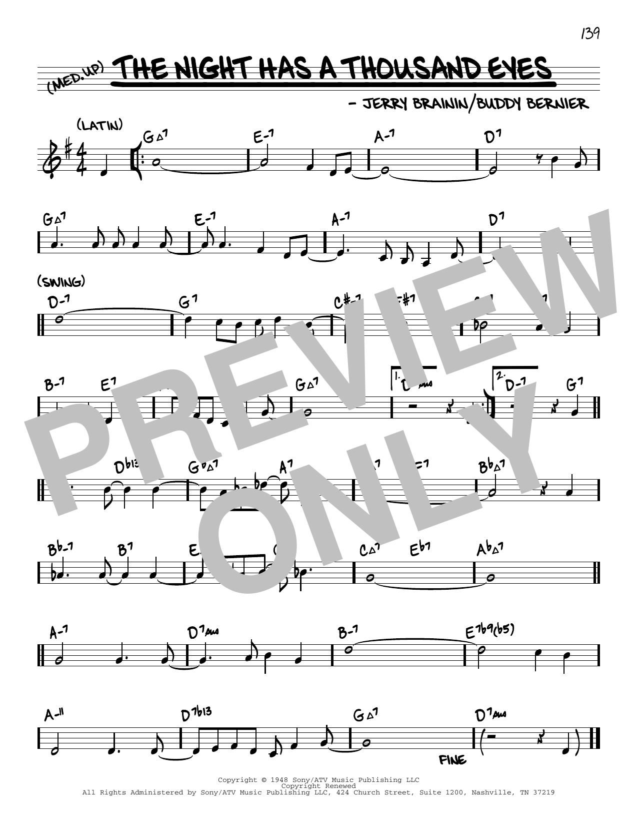 Jerry Brainin The Night Has A Thousand Eyes (arr. David Hazeltine) sheet music notes and chords arranged for Real Book – Enhanced Chords