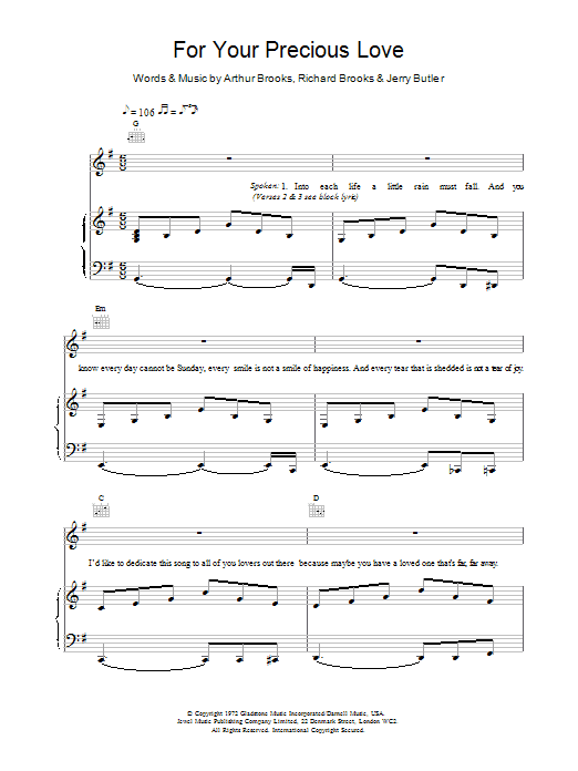 Jerry Butler & The Impressions For Your Precious Love sheet music notes and chords arranged for Solo Guitar