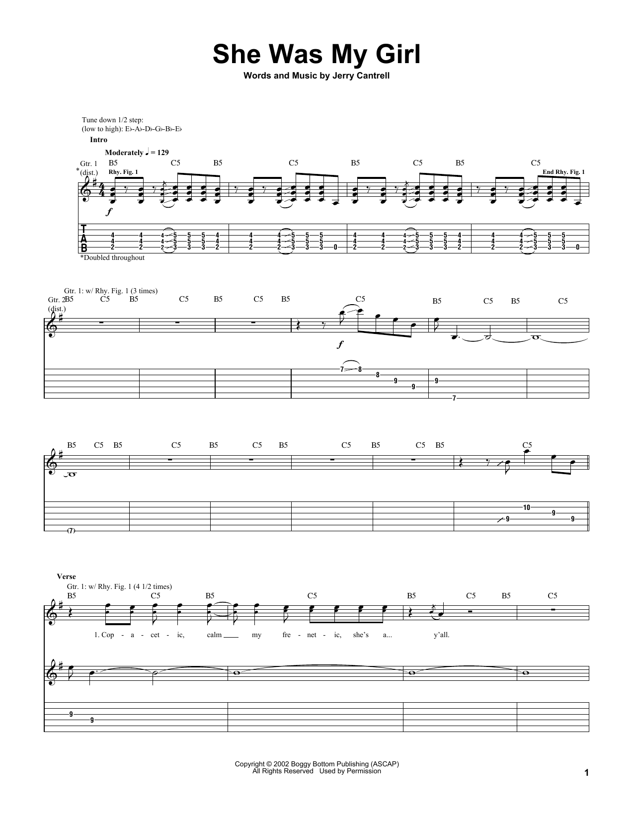 Jerry Cantrell She Was My Girl sheet music notes and chords arranged for Guitar Tab