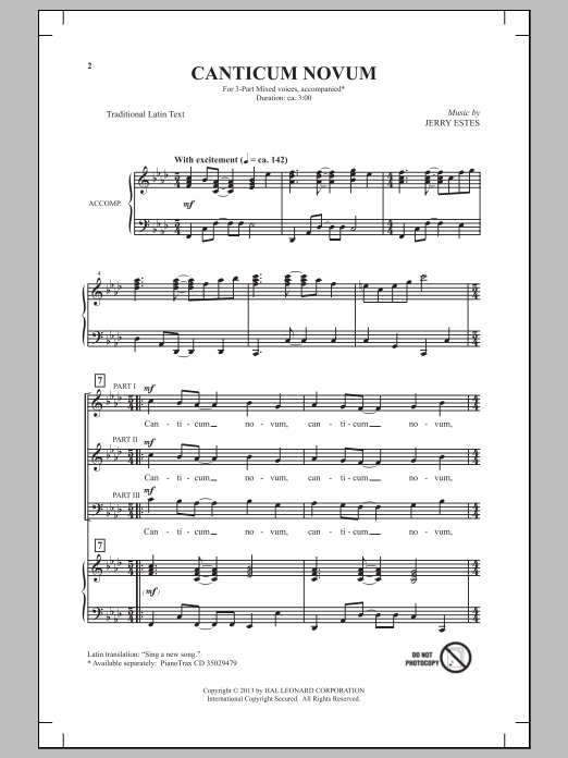 Jerry Estes Canticum Novum sheet music notes and chords arranged for 3-Part Mixed Choir