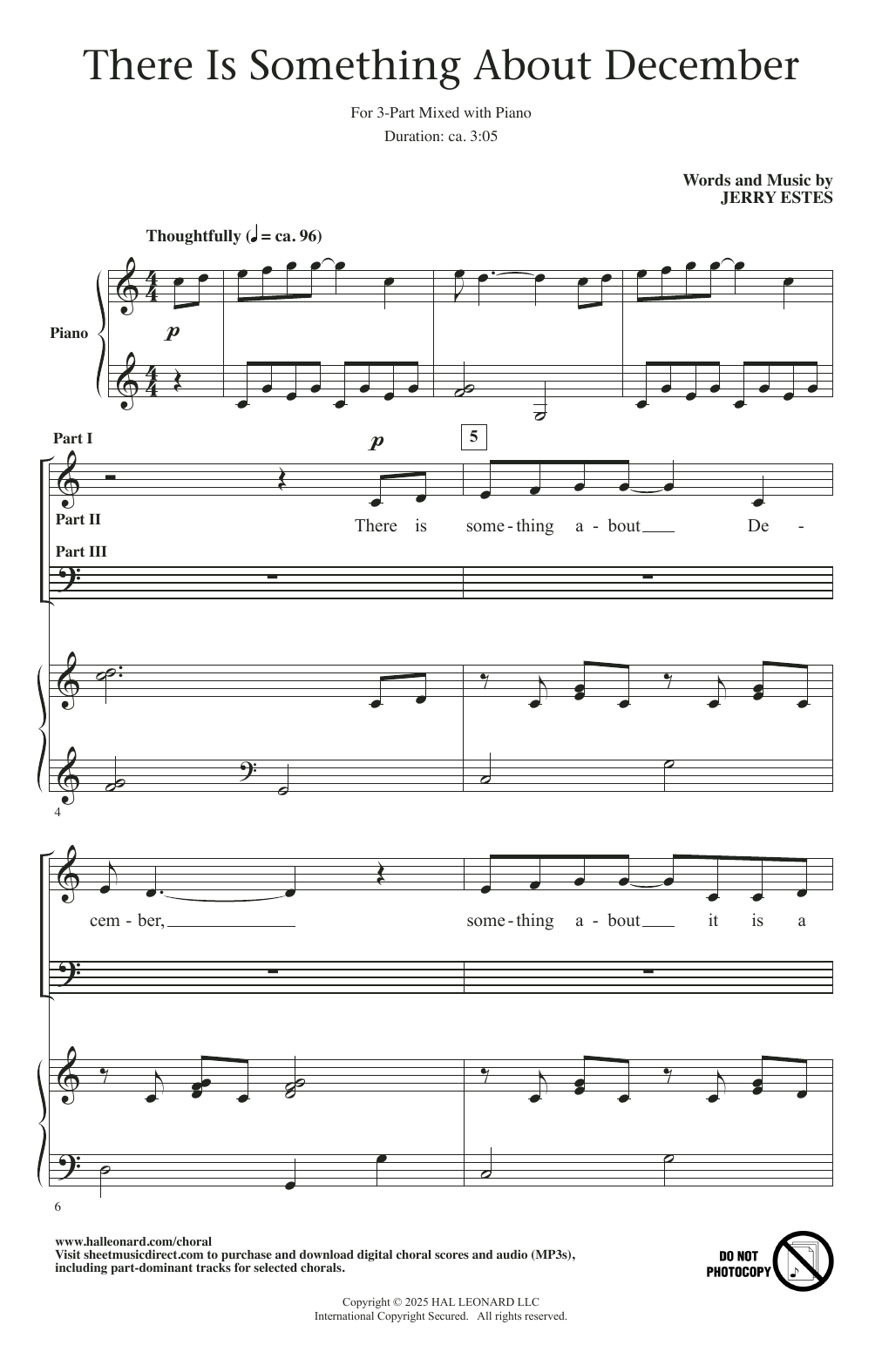Jerry Estes There Is Something About December sheet music notes and chords arranged for 3-Part Mixed Choir