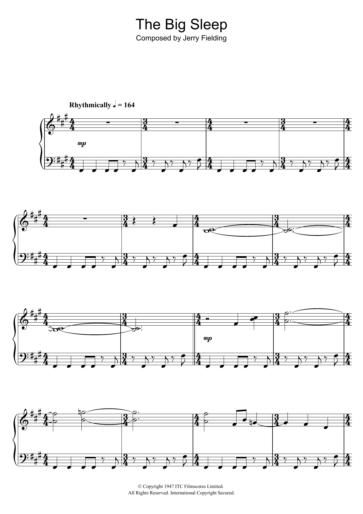 Jerry Fielding The Big Sleep (End Credits) sheet music notes and chords arranged for Piano Solo