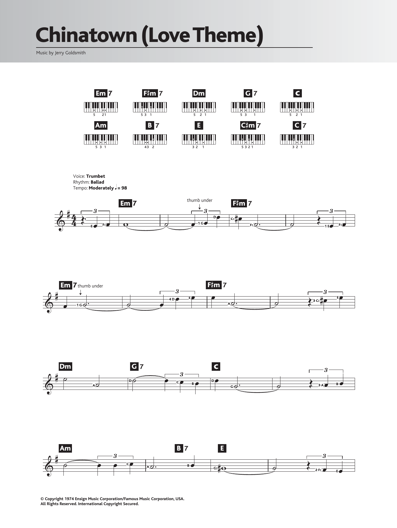 Jerry Goldsmith Chinatown (Love Theme/Jake And Evelyn) sheet music notes and chords arranged for Piano Chords/Lyrics