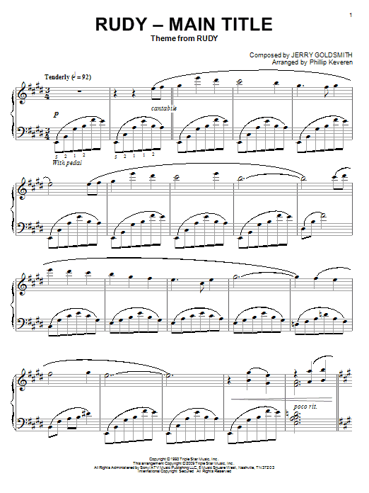 Jerry Goldsmith Rudy - Main Title (arr. Phillip Keveren) sheet music notes and chords arranged for Piano Solo