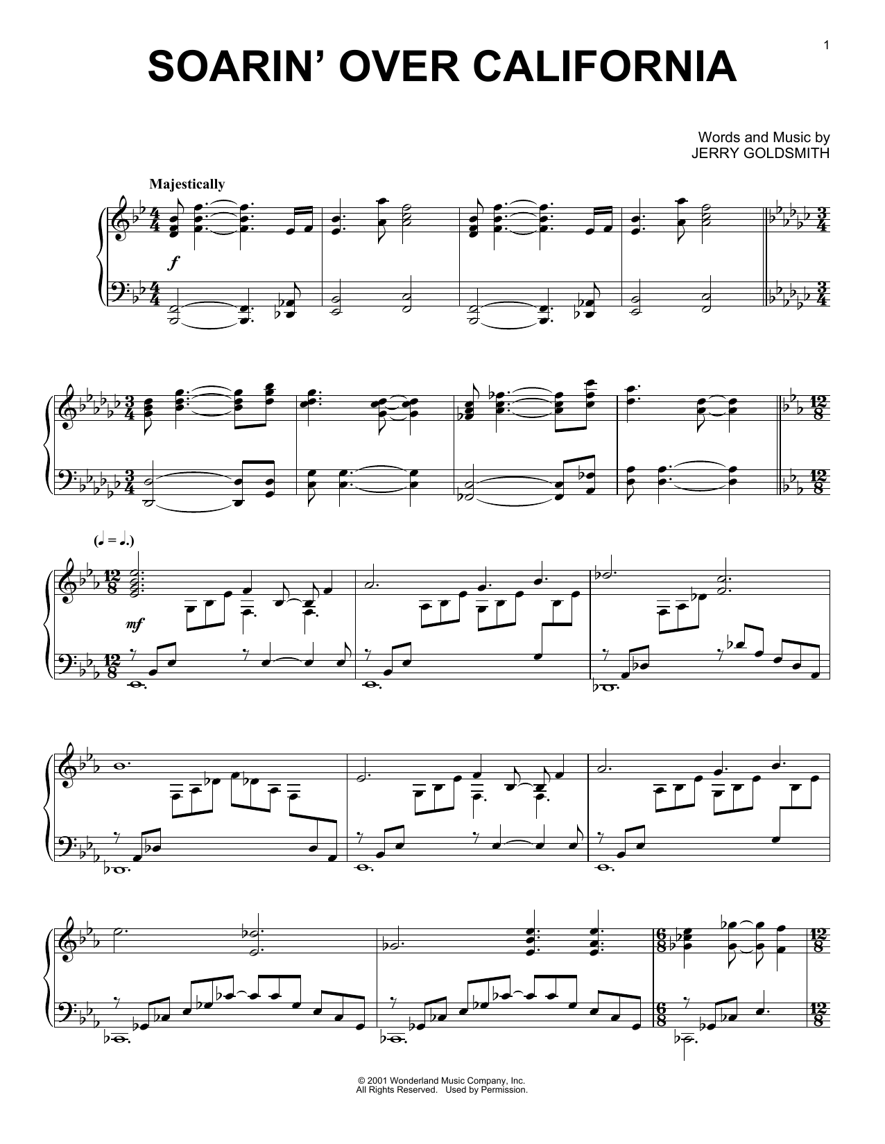 Jerry Goldsmith Soarin' Over California sheet music notes and chords arranged for Piano Solo
