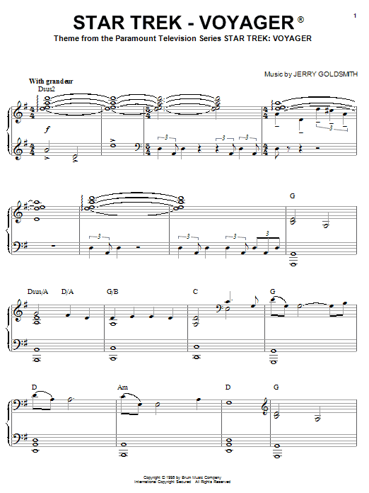 Jerry Goldsmith Star Trek - Voyager sheet music notes and chords arranged for Piano Solo