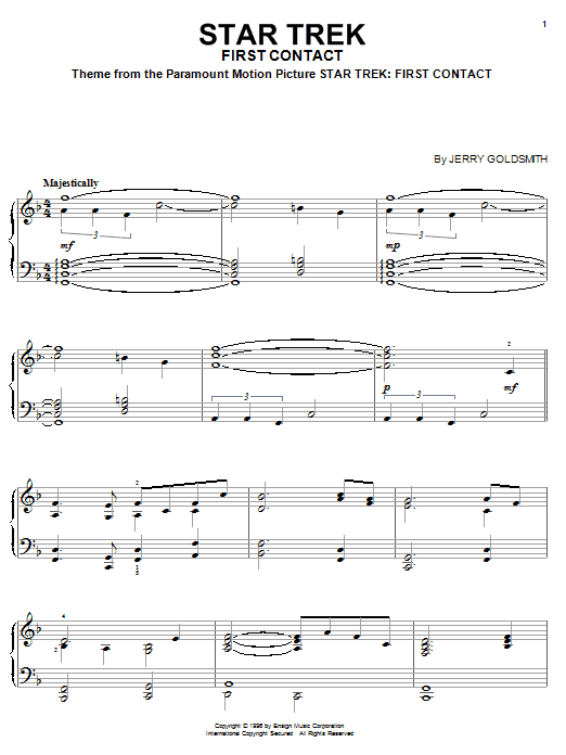 Jerry Goldsmith Star Trek First Contact sheet music notes and chords arranged for Easy Piano