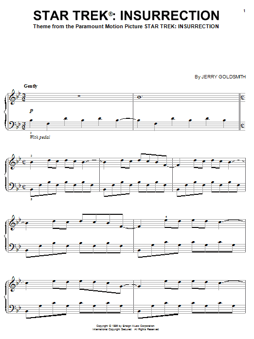 Jerry Goldsmith Star Trek Insurrection sheet music notes and chords arranged for Piano Solo