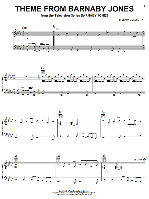 Jerry Goldsmith Theme From Barnaby Jones sheet music notes and chords arranged for Lead Sheet / Fake Book