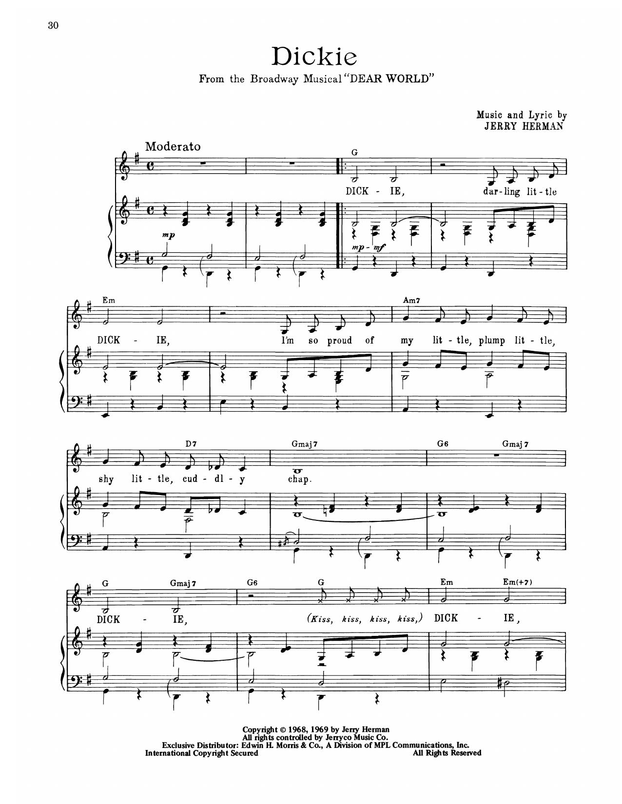 Jerry Herman Dickie (from Dear World) sheet music notes and chords arranged for Piano, Vocal & Guitar Chords (Right-Hand Melody)