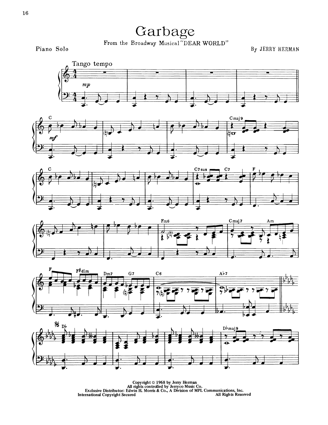 Jerry Herman Garbage (from Dear World) sheet music notes and chords arranged for Piano Solo