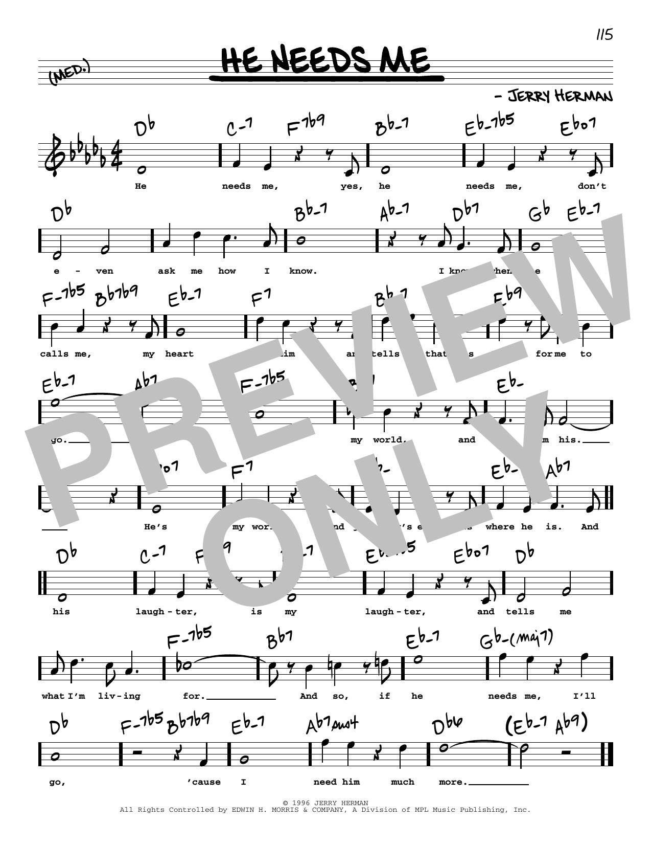 Jerry Herman He Needs Me (High Voice) sheet music notes and chords arranged for Real Book – Melody, Lyrics & Chords