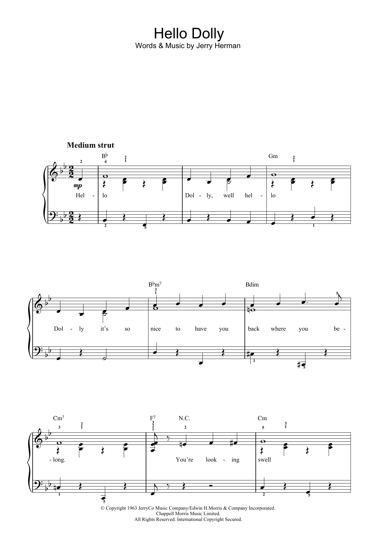 Jerry Herman Hello Dolly sheet music notes and chords arranged for Easy Piano