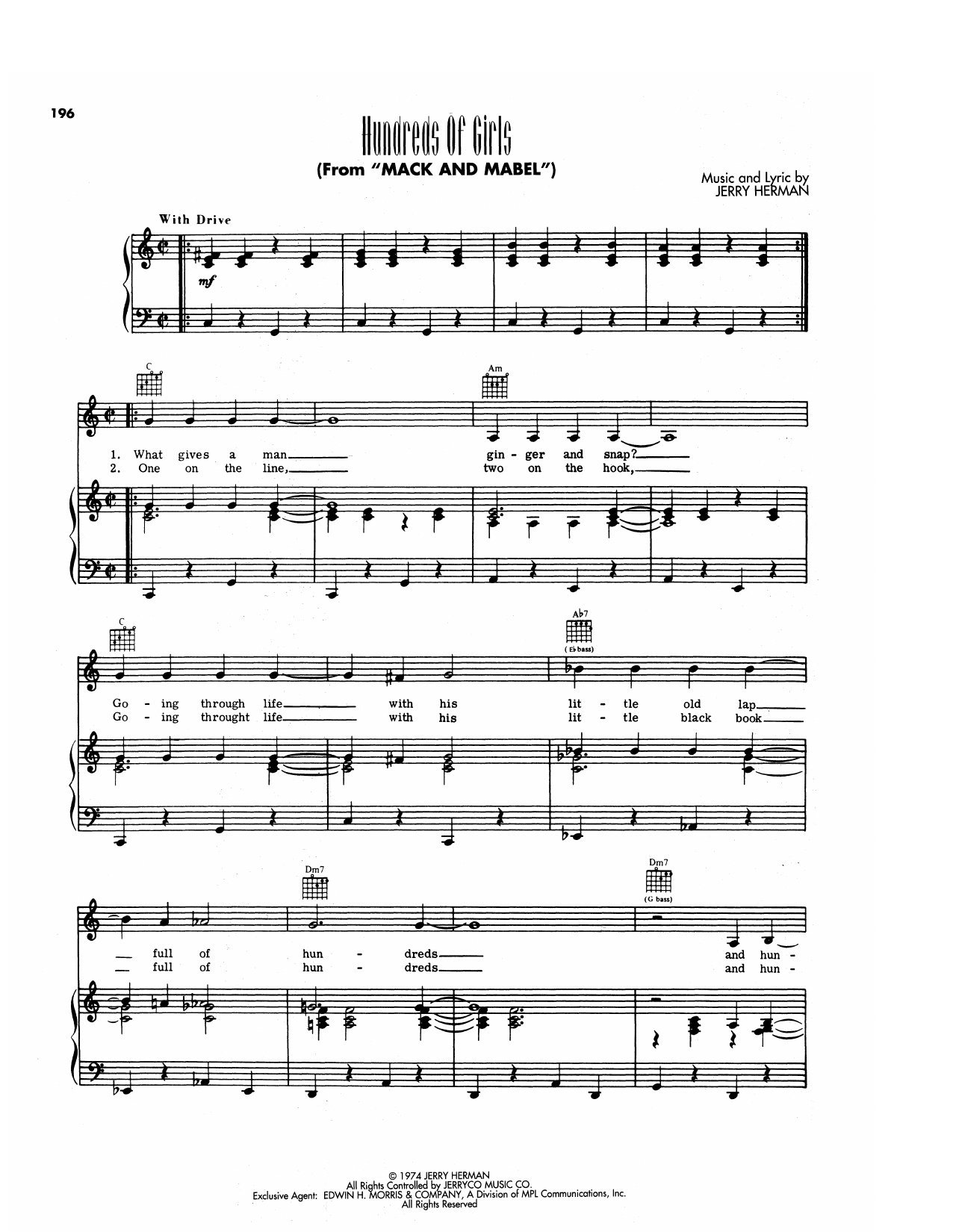 Jerry Herman Hundreds Of Girls (from Mack & Mabel) sheet music notes and chords arranged for Piano, Vocal & Guitar Chords (Right-Hand Melody)