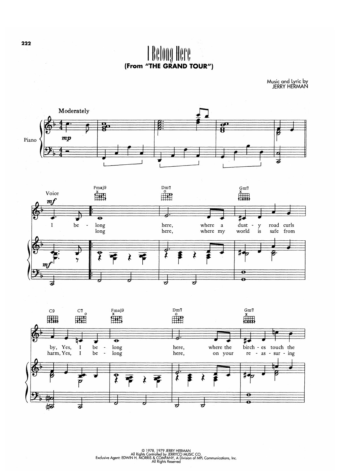 Jerry Herman I Belong Here (from The Grand Tour) sheet music notes and chords arranged for Piano, Vocal & Guitar Chords (Right-Hand Melody)